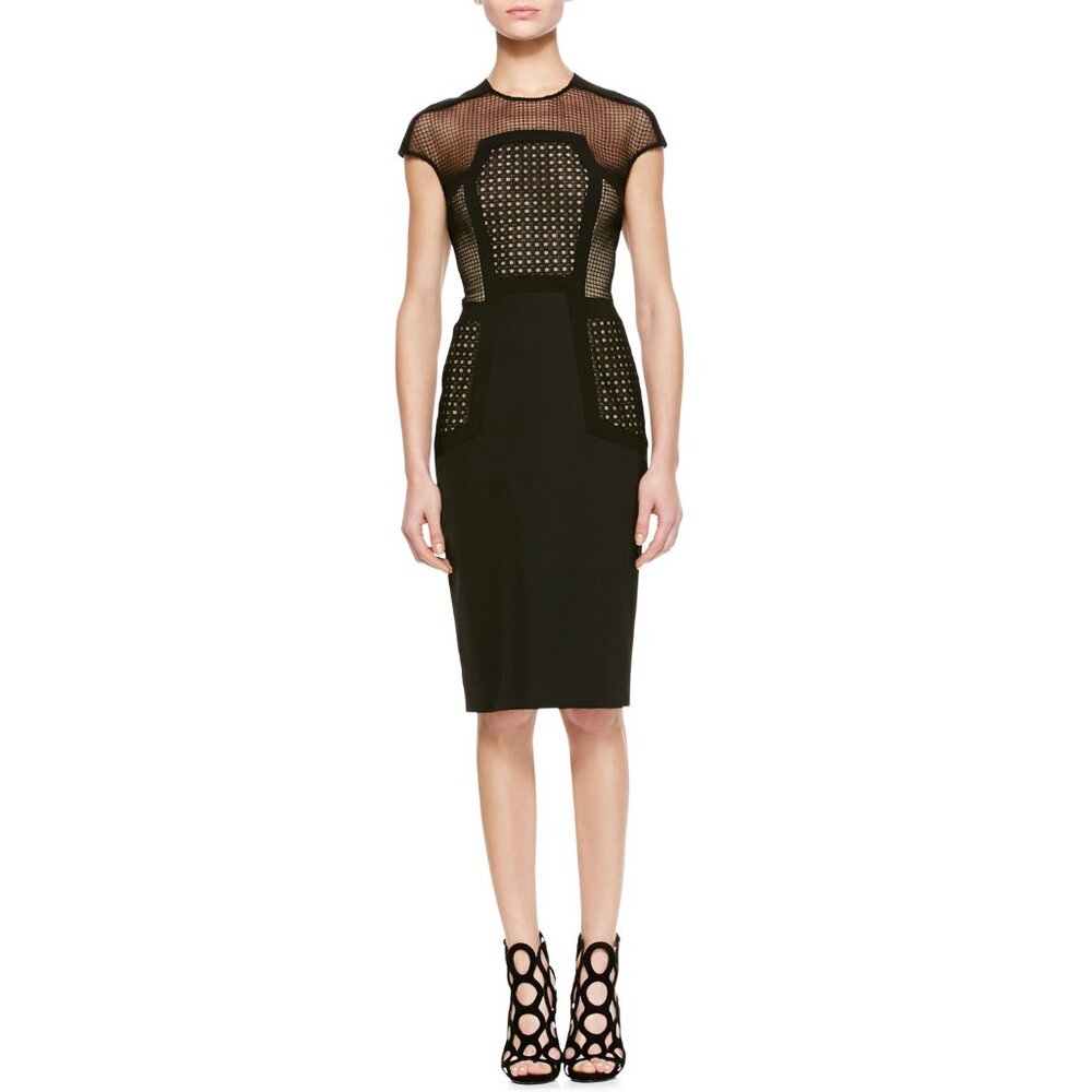 Lela Rose Placed Lace Sheath Dress Black Size 14 NEW NWT